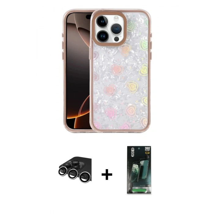 MARSİLYAN™- iPhone 14 Pro Max Kılıf Odak Prime - Şeffaf 360 Full Body Arka Koruyucu + Raze Metal Kamera Lens - GS