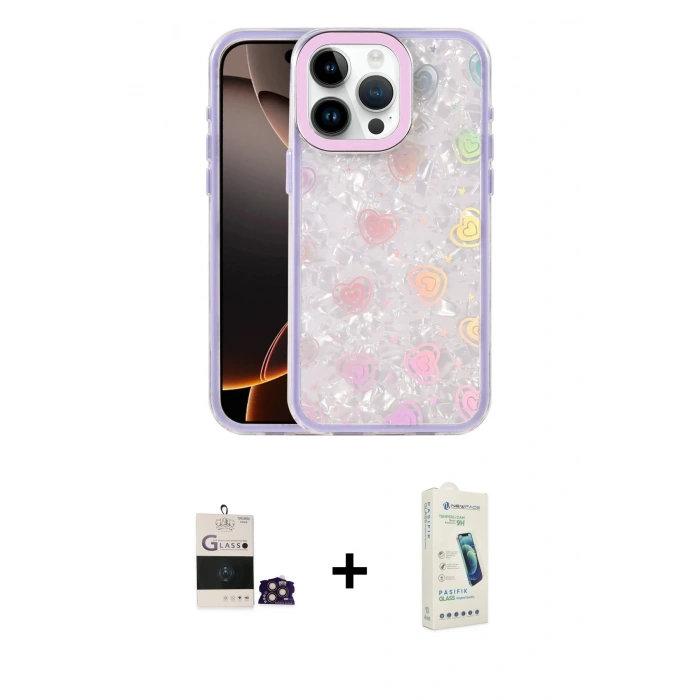 MARSİLYAN™- iPhone 14 Pro Max Kılıf Odak Prime - Şeffaf Pasifik Cam Ekran Koruyucu + Bilvis Titan Kamera Lens - GD