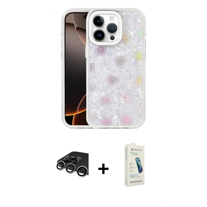 MARSİLYAN™- iPhone 14 Pro Max Kılıf Odak Prime - Şeffaf Pasifik Cam Ekran Koruyucu + Raze Metal Kamera Lens - GS