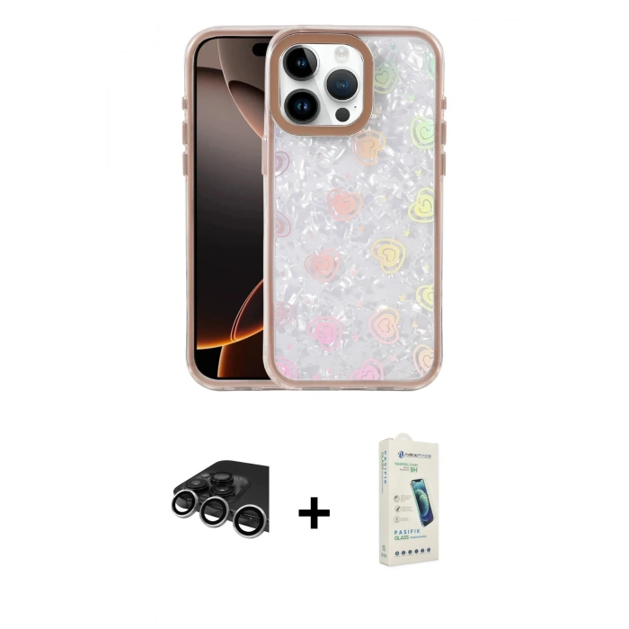 MARSİLYAN™- iPhone 14 Pro Max Kılıf Odak Prime - Şeffaf Pasifik Cam Ekran Koruyucu + Raze Metal Kamera Lens - GS