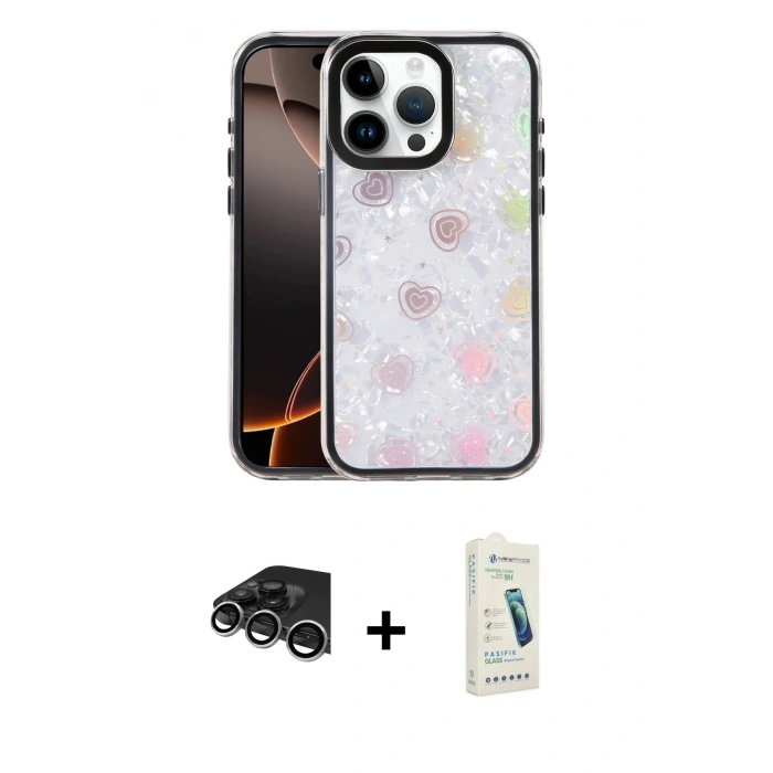 MARSİLYAN™- iPhone 14 Pro Max Kılıf Odak Prime - Şeffaf Pasifik Cam Ekran Koruyucu + Raze Metal Kamera Lens - GS
