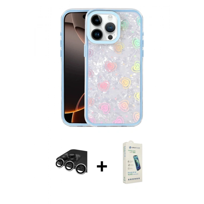 MARSİLYAN™- iPhone 14 Pro Max Kılıf Odak Prime - Şeffaf Pasifik Cam Ekran Koruyucu + Raze Metal Kamera Lens - GS