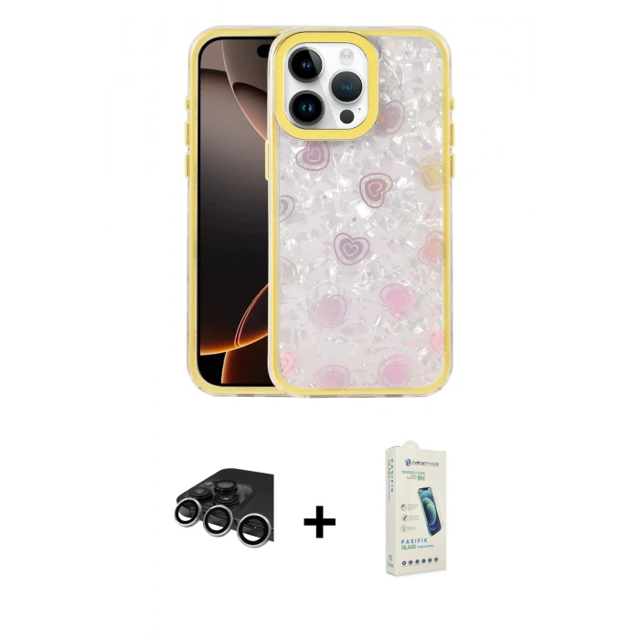 MARSİLYAN™- iPhone 14 Pro Max Kılıf Odak Prime - Şeffaf Pasifik Cam Ekran Koruyucu + Raze Metal Kamera Lens - GS