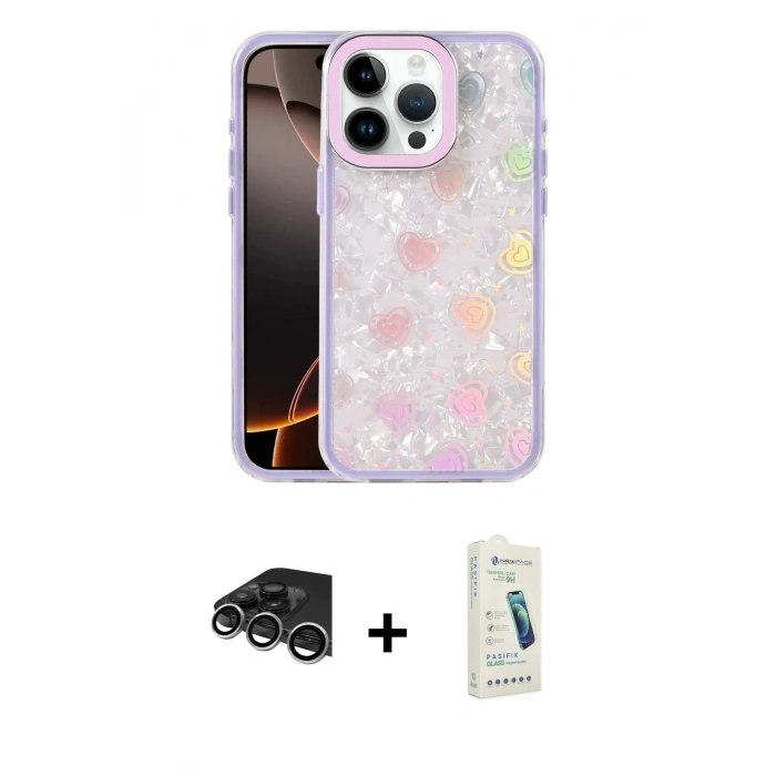MARSİLYAN™- iPhone 14 Pro Max Kılıf Odak Prime - Şeffaf Pasifik Cam Ekran Koruyucu + Raze Metal Kamera Lens - GS