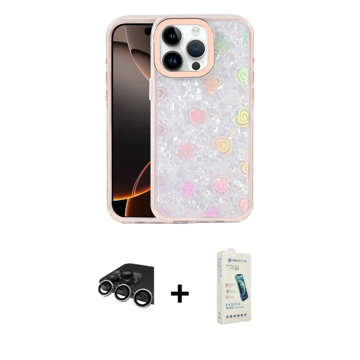 MARSİLYAN™- iPhone 14 Pro Max Kılıf Odak Prime - Şeffaf Pasifik Cam Ekran Koruyucu + Raze Metal Kamera Lens - GS