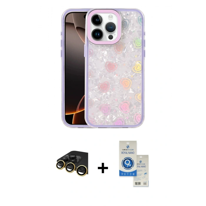 MARSİLYAN™- iPhone 14 Pro Max Kılıf Odak Prime - Şeffaf Royal Nano Ekran Koruyucu + Raze Metal Kamera Lens - GD