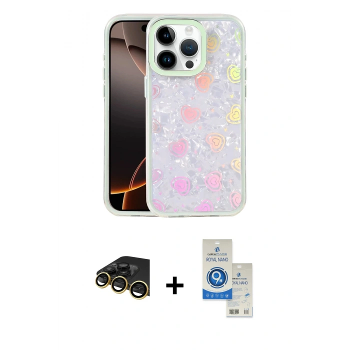 MARSİLYAN™- iPhone 14 Pro Max Kılıf Odak Prime - Şeffaf Royal Nano Ekran Koruyucu + Raze Metal Kamera Lens - GD
