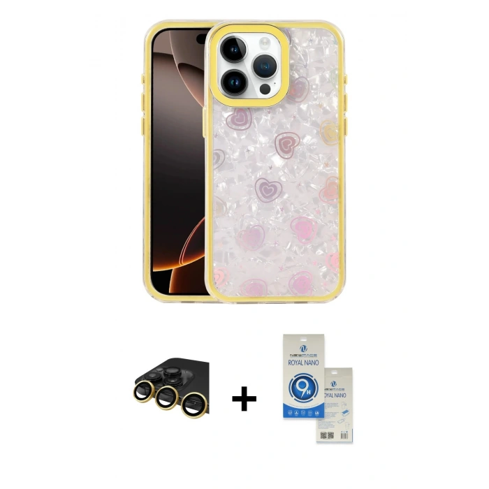 MARSİLYAN™- iPhone 14 Pro Max Kılıf Odak Prime - Şeffaf Royal Nano Ekran Koruyucu + Raze Metal Kamera Lens - GD