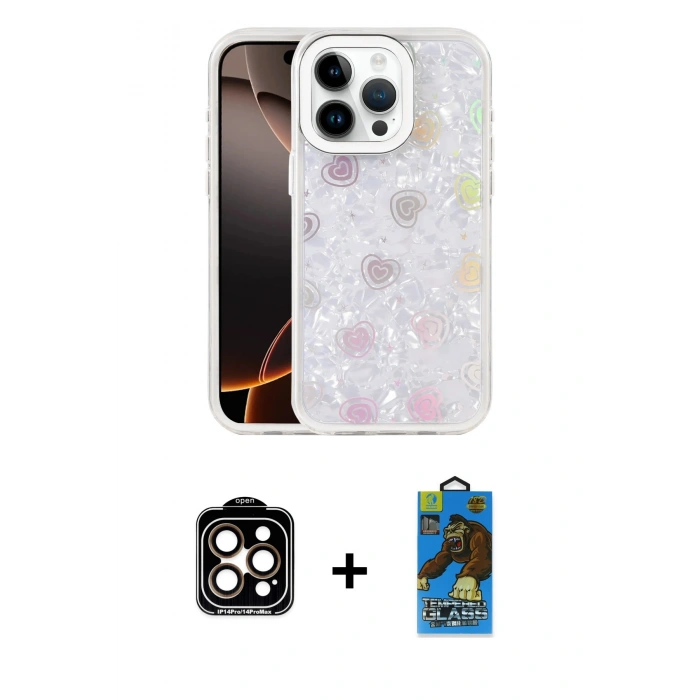 MARSİLYAN™- iPhone 14 Pro Max Kılıf Odak Prime - Siyah 18D Cam Ekran Koruyucu + PVD Metal Kamera Lens - TU