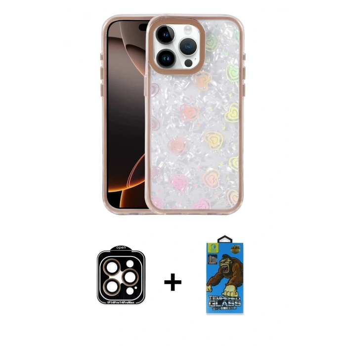 MARSİLYAN™- iPhone 14 Pro Max Kılıf Odak Prime - Siyah 18D Cam Ekran Koruyucu + PVD Metal Kamera Lens - TU