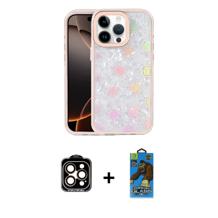 MARSİLYAN™- iPhone 14 Pro Max Kılıf Odak Prime - Siyah 18D Cam Ekran Koruyucu + PVD Metal Kamera Lens - TU