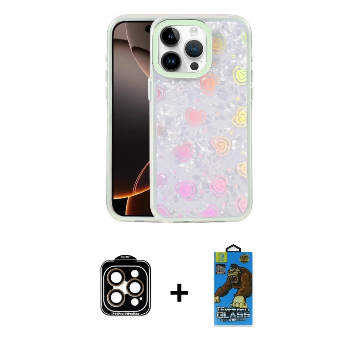 MARSİLYAN™- iPhone 14 Pro Max Kılıf Odak Prime - Siyah 18D Cam Ekran Koruyucu + PVD Metal Kamera Lens - TU