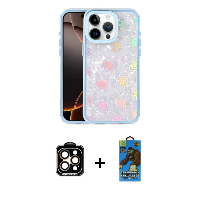 MARSİLYAN™- iPhone 14 Pro Max Kılıf Odak Prime - Siyah 18D Cam Ekran Koruyucu + PVD Metal Kamera Lens - TU