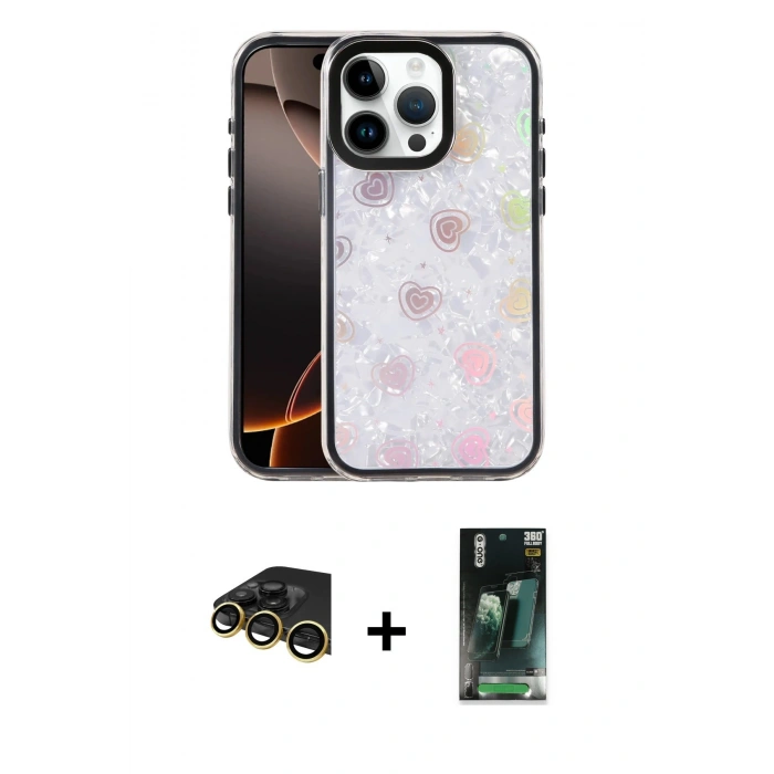MARSİLYAN™- iPhone 14 Pro Max Kılıf Odak Prime - Siyah 360 Mat Full Body Arka Koruyucu + Raze Metal Kamera Lens - GD