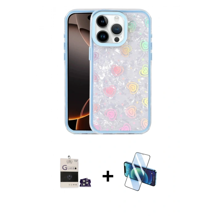MARSİLYAN™- iPhone 14 Pro Max Kılıf Odak Prime - Siyah 3D Antistatik Cam Ekran Koruyucu + Bilvis Titan Kamera Lens - GS