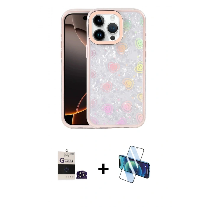 MARSİLYAN™- iPhone 14 Pro Max Kılıf Odak Prime - Siyah 3D Antistatik Cam Ekran Koruyucu + Derin Mor Bilvis Titan Kamera Lens
