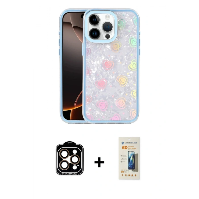 MARSİLYAN™- iPhone 14 Pro Max Kılıf Odak Prime - Siyah 6D Mat Seramik Hayalet Nano Ekran Koruyucu + PVD Metal Kamera Lens - TU