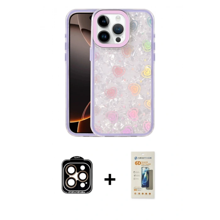 MARSİLYAN™- iPhone 14 Pro Max Kılıf Odak Prime - Siyah 6D Mat Seramik Hayalet Nano Ekran Koruyucu + PVD Metal Kamera Lens - TU