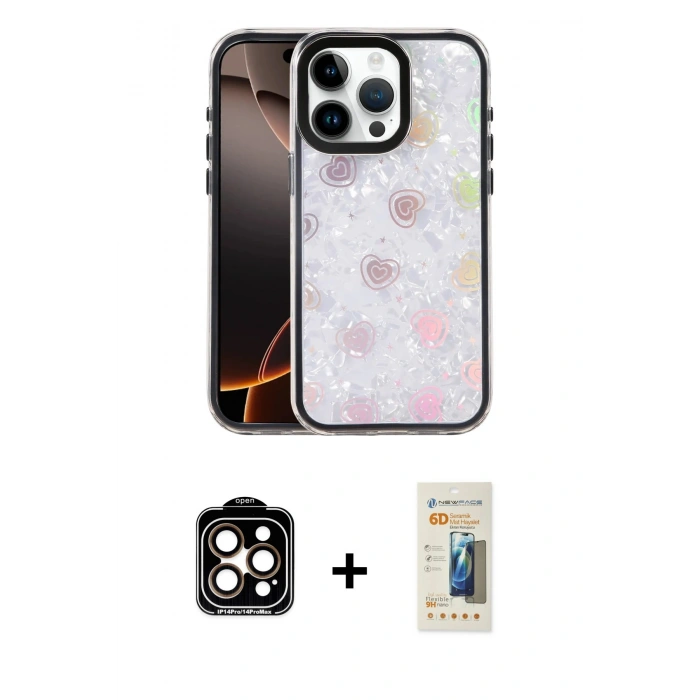 MARSİLYAN™- iPhone 14 Pro Max Kılıf Odak Prime - Siyah 6D Mat Seramik Hayalet Nano Ekran Koruyucu + PVD Metal Kamera Lens - TU