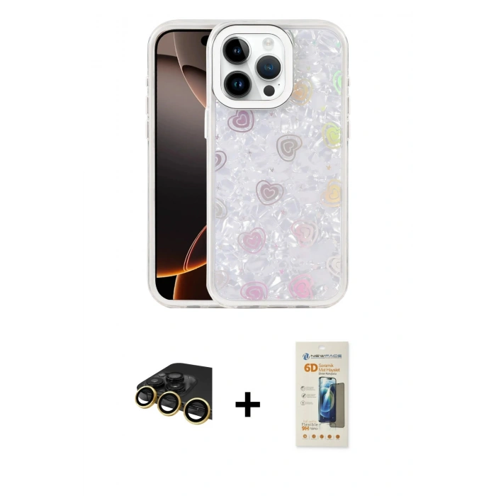 MARSİLYAN™- iPhone 14 Pro Max Kılıf Odak Prime - Siyah 6D Mat Seramik Hayalet Nano Ekran Koruyucu + Raze Metal Kamera Lens - GD