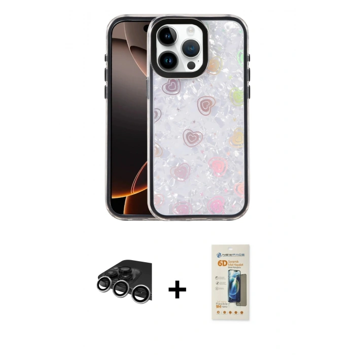 MARSİLYAN™- iPhone 14 Pro Max Kılıf Odak Prime - Siyah 6D Mat Seramik Hayalet Nano Ekran Koruyucu + Raze Metal Kamera Lens - GS