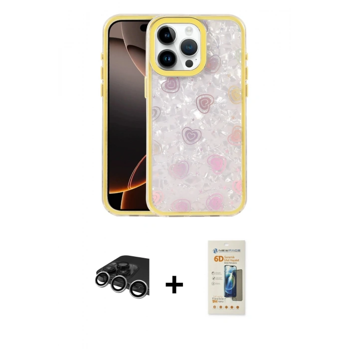 MARSİLYAN™- iPhone 14 Pro Max Kılıf Odak Prime - Siyah 6D Mat Seramik Hayalet Nano Ekran Koruyucu + Raze Metal Kamera Lens - GS