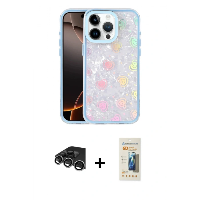 MARSİLYAN™- iPhone 14 Pro Max Kılıf Odak Prime - Siyah 6D Mat Seramik Hayalet Nano Ekran Koruyucu + Raze Metal Kamera Lens - GS