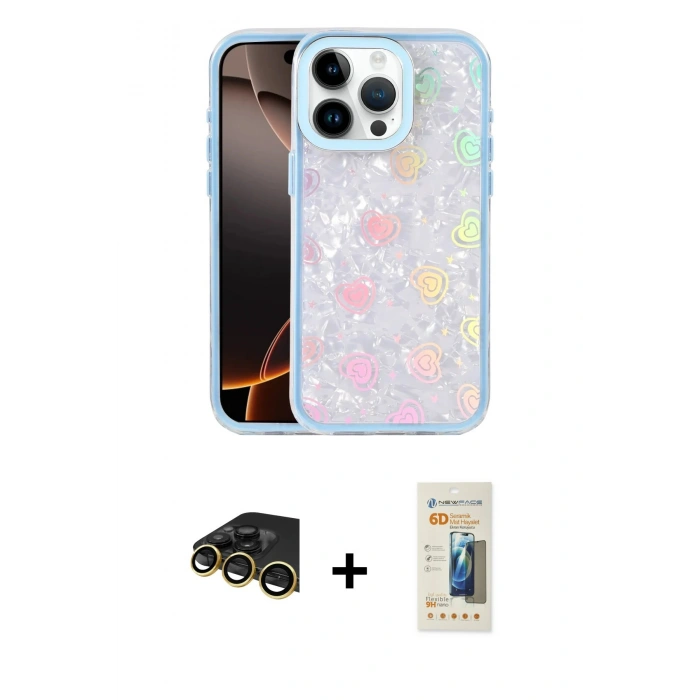 MARSİLYAN™- iPhone 14 Pro Max Kılıf Odak Prime - Siyah 6D Mat Seramik Hayalet Nano Ekran Koruyucu + Raze Metal Kamera Lens - GD