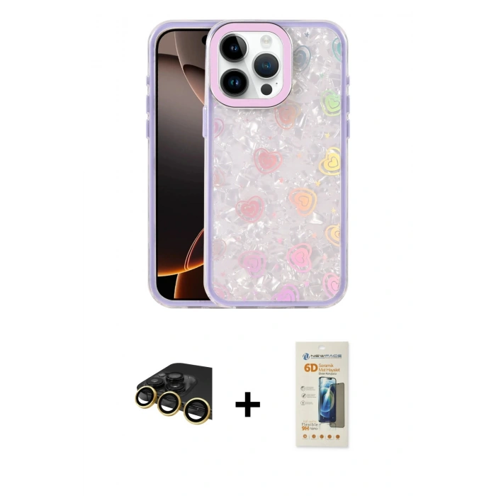 MARSİLYAN™- iPhone 14 Pro Max Kılıf Odak Prime - Siyah 6D Mat Seramik Hayalet Nano Ekran Koruyucu + Raze Metal Kamera Lens - GD