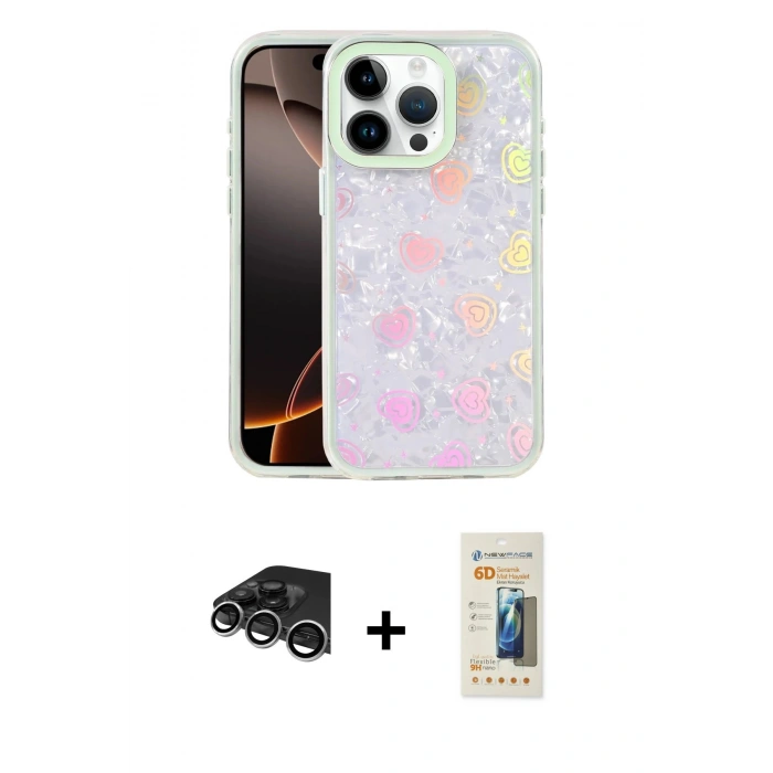 MARSİLYAN™- iPhone 14 Pro Max Kılıf Odak Prime - Siyah 6D Mat Seramik Hayalet Nano Ekran Koruyucu + Raze Metal Kamera Lens - GS