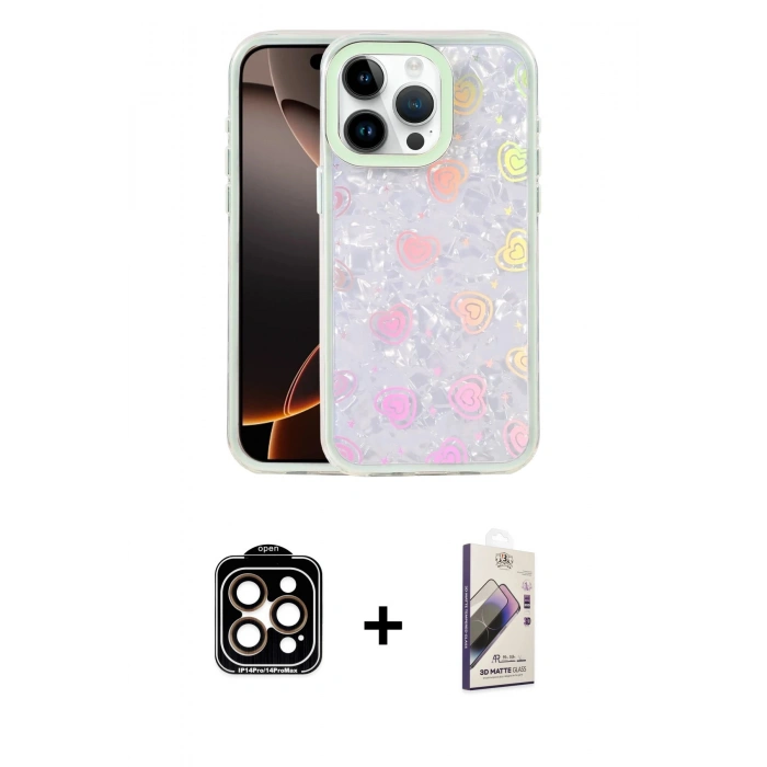 MARSİLYAN™- iPhone 14 Pro Max Kılıf Odak Prime - Siyah Bilvis 3D Mat Cam Ekran Koruyucu + PVD Metal Kamera Lens - TU