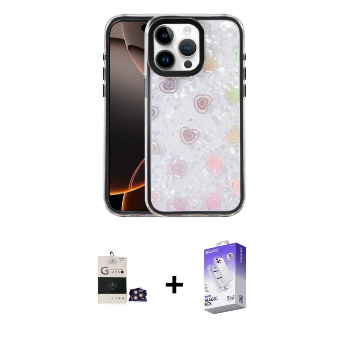 MARSİLYAN™- iPhone 14 Pro Max Kılıf Odak Prime - Siyah Bilvis 5in1 3D Magic Cam Ekran Koruyucu + Bilvis Titan Kamera Lens - GD