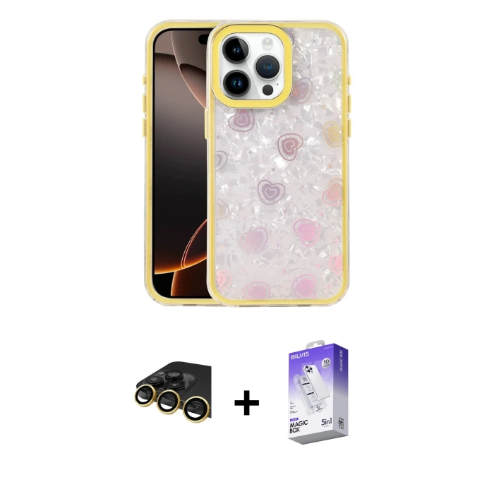 MARSİLYAN™- iPhone 14 Pro Max Kılıf Odak Prime - Siyah Bilvis 5in1 3D Magic Cam Ekran Koruyucu + Raze Metal Kamera Lens - GD