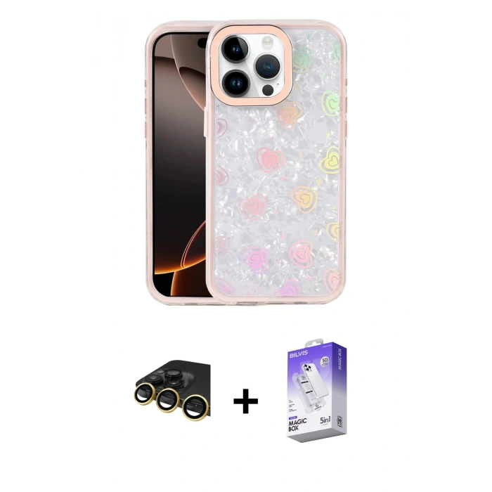 MARSİLYAN™- iPhone 14 Pro Max Kılıf Odak Prime - Siyah Bilvis 5in1 3D Magic Cam Ekran Koruyucu + Raze Metal Kamera Lens - GD