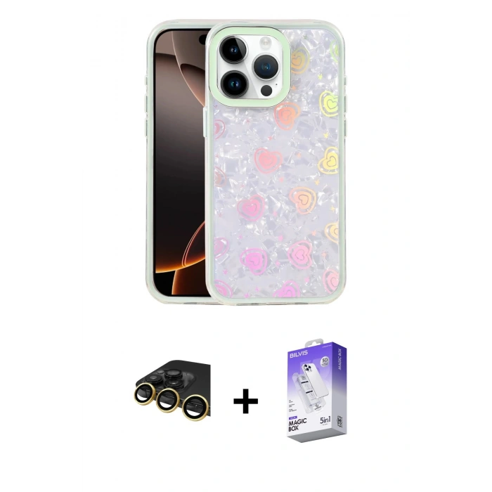 MARSİLYAN™- iPhone 14 Pro Max Kılıf Odak Prime - Siyah Bilvis 5in1 3D Magic Cam Ekran Koruyucu + Raze Metal Kamera Lens - GD
