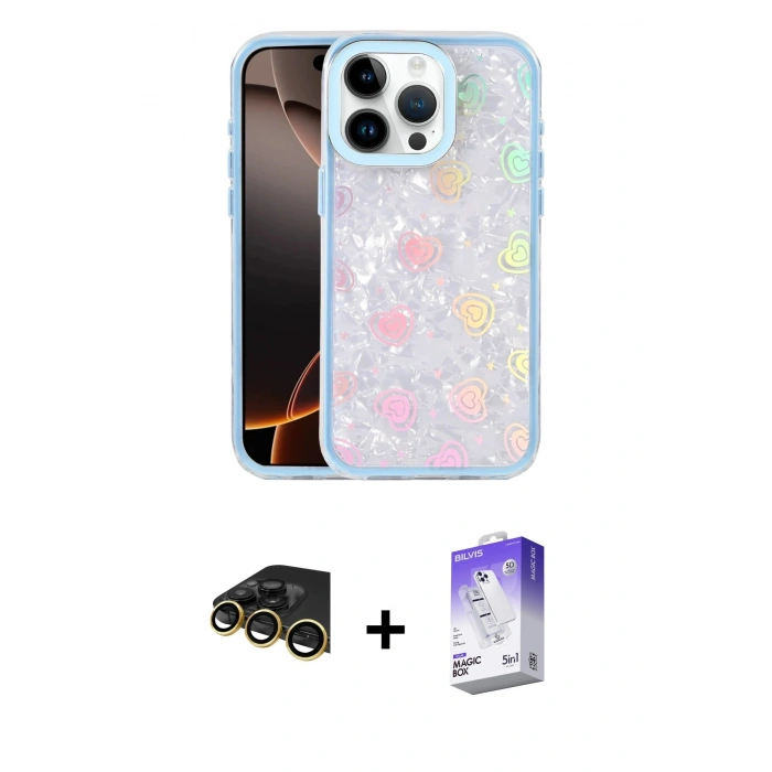 MARSİLYAN™- iPhone 14 Pro Max Kılıf Odak Prime - Siyah Bilvis 5in1 3D Magic Cam Ekran Koruyucu + Raze Metal Kamera Lens - GD