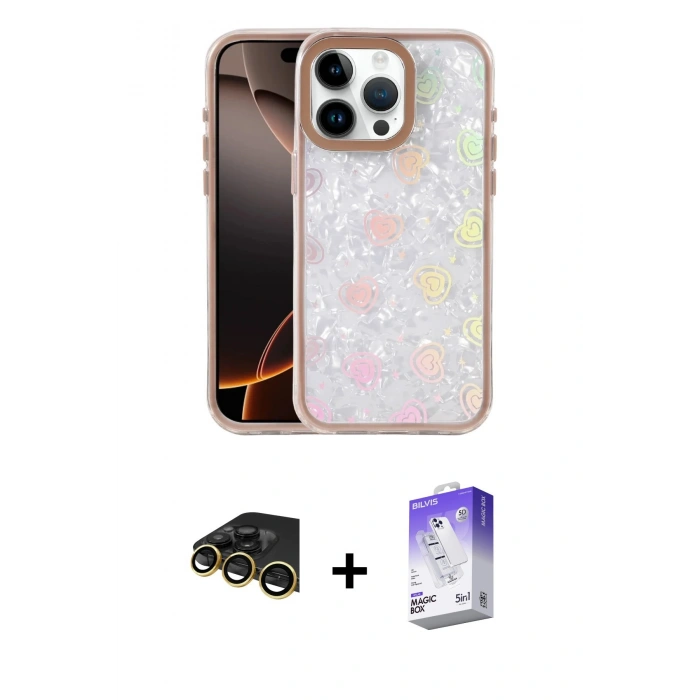 MARSİLYAN™- iPhone 14 Pro Max Kılıf Odak Prime - Siyah Bilvis 5in1 3D Magic Cam Ekran Koruyucu + Raze Metal Kamera Lens - GD