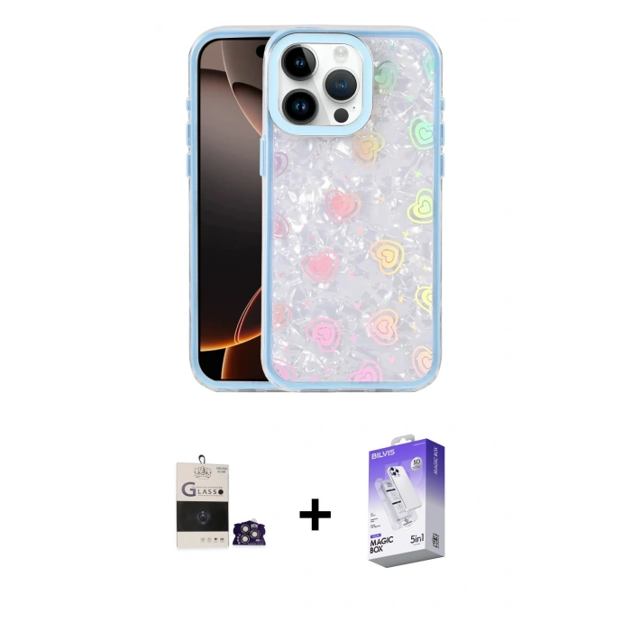 MARSİLYAN™- iPhone 14 Pro Max Kılıf Odak Prime - Siyah Bilvis 5in1 3D Magic Cam Ekran Koruyucu + Bilvis Titan Kamera Lens - GS