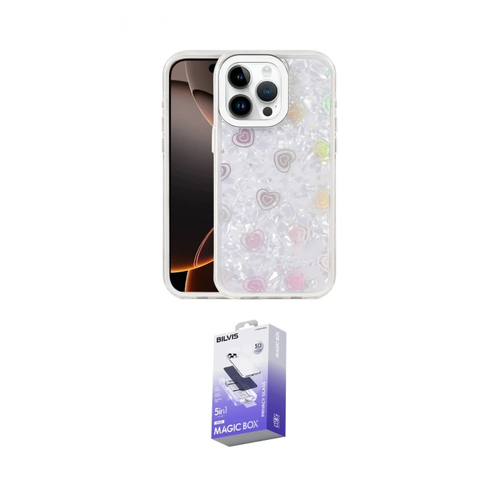 MARSİLYAN™- iPhone 14 Pro Max Kılıf Odak Prime - Siyah Bilvis 5in1 5D Magic Hayalet Cam Ekran Koruyucu