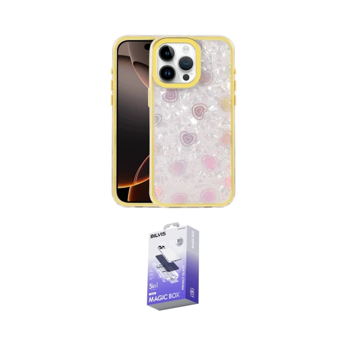 MARSİLYAN™- iPhone 14 Pro Max Kılıf Odak Prime - Siyah Bilvis 5in1 5D Magic Hayalet Cam Ekran Koruyucu