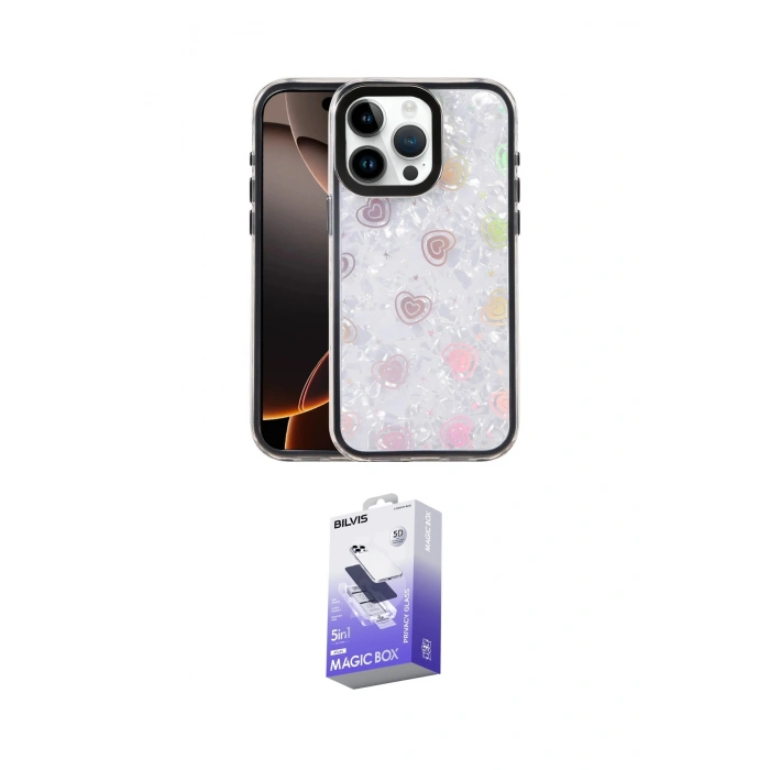 MARSİLYAN™- iPhone 14 Pro Max Kılıf Odak Prime - Siyah Bilvis 5in1 5D Magic Hayalet Cam Ekran Koruyucu