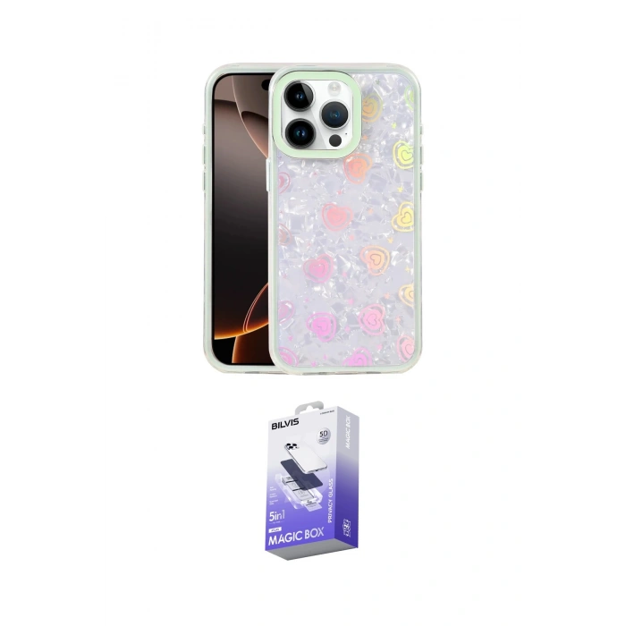 MARSİLYAN™- iPhone 14 Pro Max Kılıf Odak Prime - Siyah Bilvis 5in1 5D Magic Hayalet Cam Ekran Koruyucu