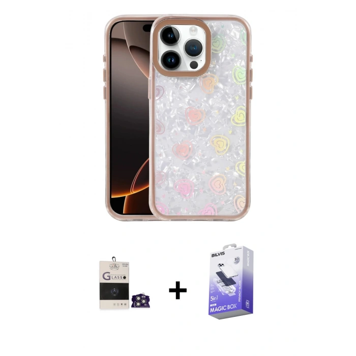 MARSİLYAN™- iPhone 14 Pro Max Kılıf Odak Prime - Siyah Bilvis 5in1 5D Magic Hayalet Cam Ekran Koruyucu + Bilvis Titan Kamera Lens - GS
