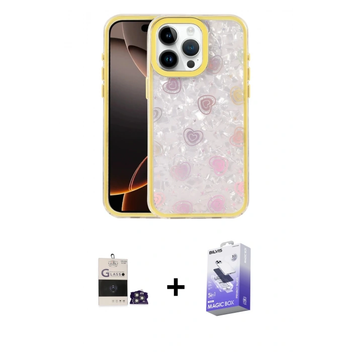 MARSİLYAN™- iPhone 14 Pro Max Kılıf Odak Prime - Siyah Bilvis 5in1 5D Magic Hayalet Cam Ekran Koruyucu + Bilvis Titan Kamera Lens - GS