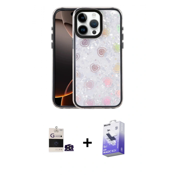 MARSİLYAN™- iPhone 14 Pro Max Kılıf Odak Prime - Siyah Bilvis 5in1 5D Magic Hayalet Cam Ekran Koruyucu + Bilvis Titan Kamera Lens - DNMR