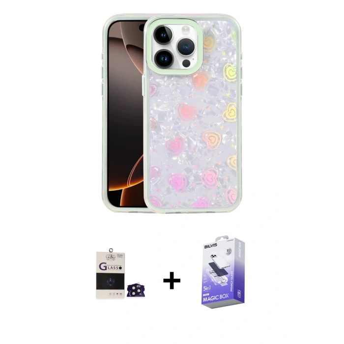 MARSİLYAN™- iPhone 14 Pro Max Kılıf Odak Prime - Siyah Bilvis 5in1 5D Magic Hayalet Cam Ekran Koruyucu + Bilvis Titan Kamera Lens - DNMR