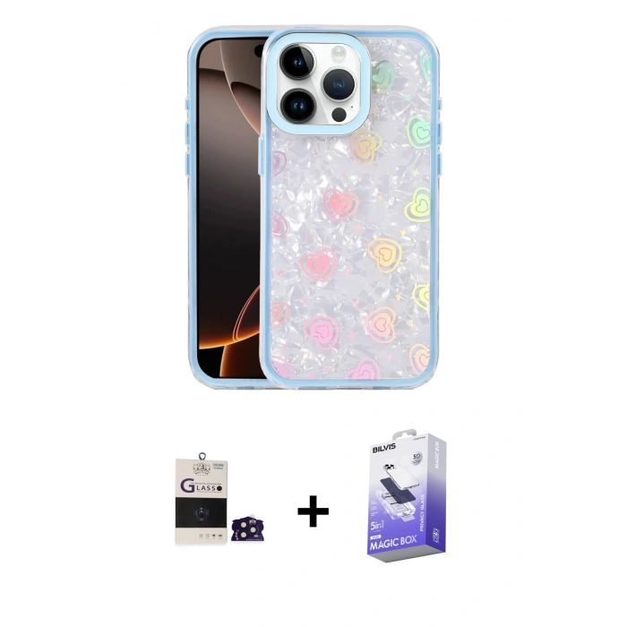 MARSİLYAN™- iPhone 14 Pro Max Kılıf Odak Prime - Siyah Bilvis 5in1 5D Magic Hayalet Cam Ekran Koruyucu + Bilvis Titan Kamera Lens - DNMR