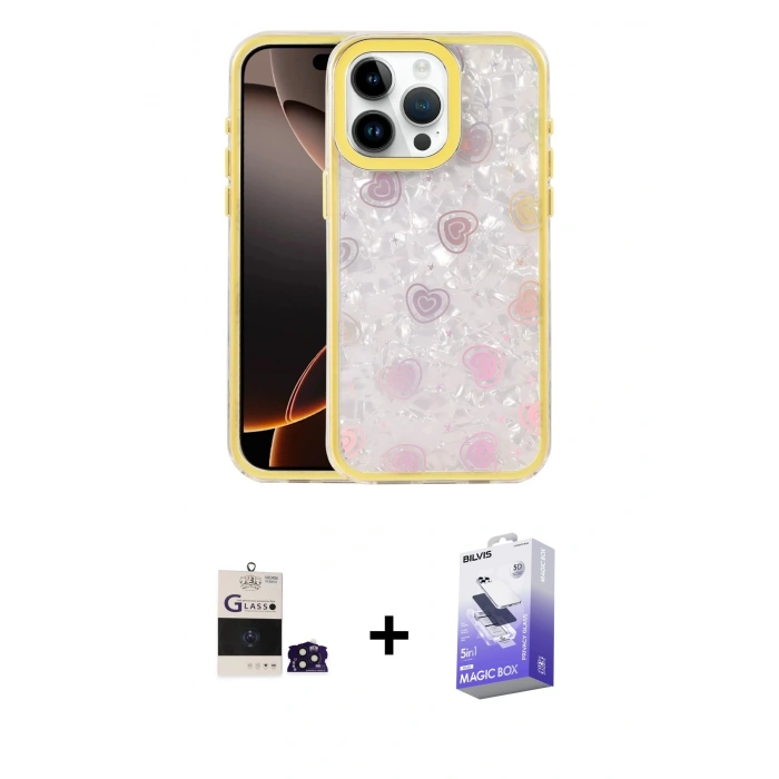 MARSİLYAN™- iPhone 14 Pro Max Kılıf Odak Prime - Siyah Bilvis 5in1 5D Magic Hayalet Cam Ekran Koruyucu + Bilvis Titan Kamera Lens - DNMR