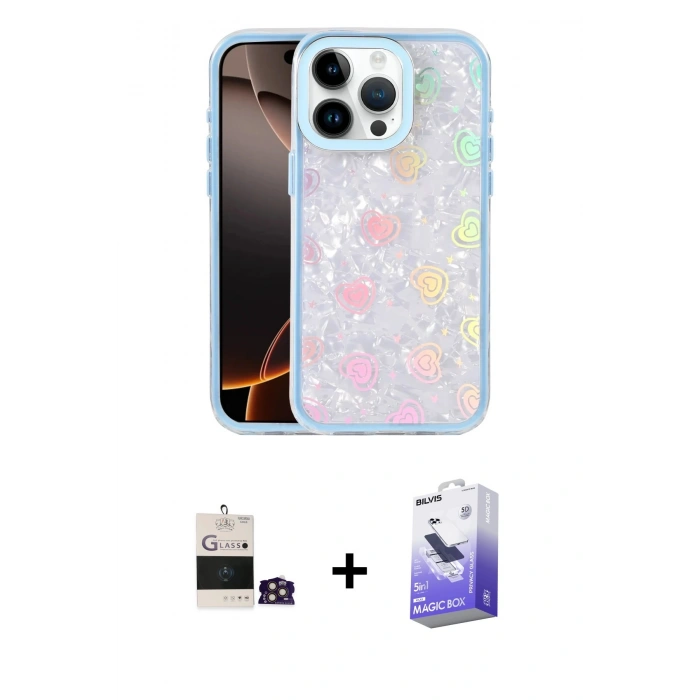 MARSİLYAN™- iPhone 14 Pro Max Kılıf Odak Prime - Siyah Bilvis 5in1 5D Magic Hayalet Cam Ekran Koruyucu + Gold Bilvis Titan Kamera Lens