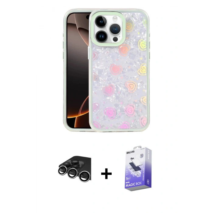 MARSİLYAN™- iPhone 14 Pro Max Kılıf Odak Prime - Siyah Bilvis 5in1 5D Magic Hayalet Cam Ekran Koruyucu + Raze Metal Kamera Lens - GS